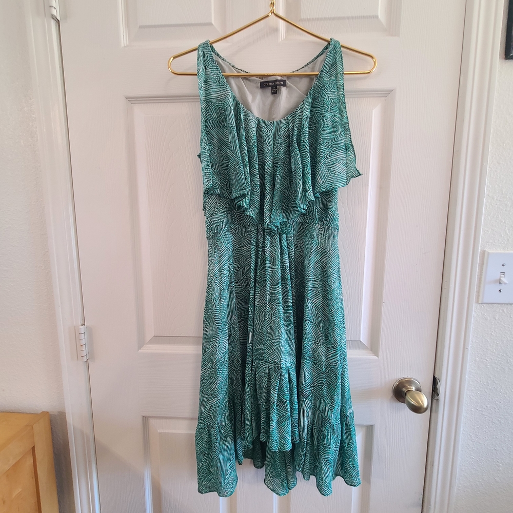 Cynthia Steffe Teal Printed Ruffle High-Low Dress